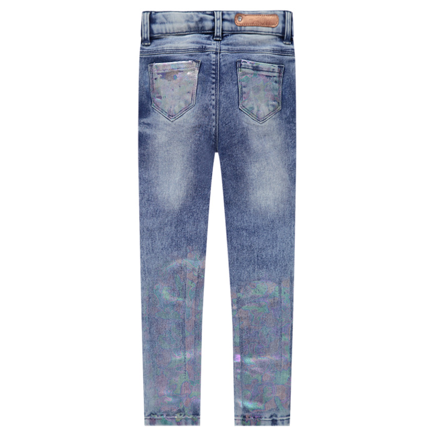Junior - Jeans effet used avec enduction arc-en-ciel 