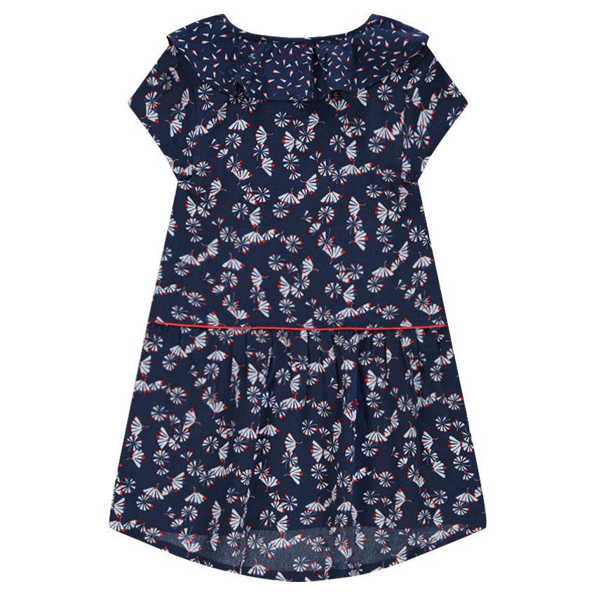 Robe en crêpe imprimée fantaisie à collerette 