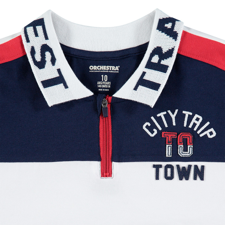 Junior - Polo avec col fantaisie zippé et bandes contrastées 