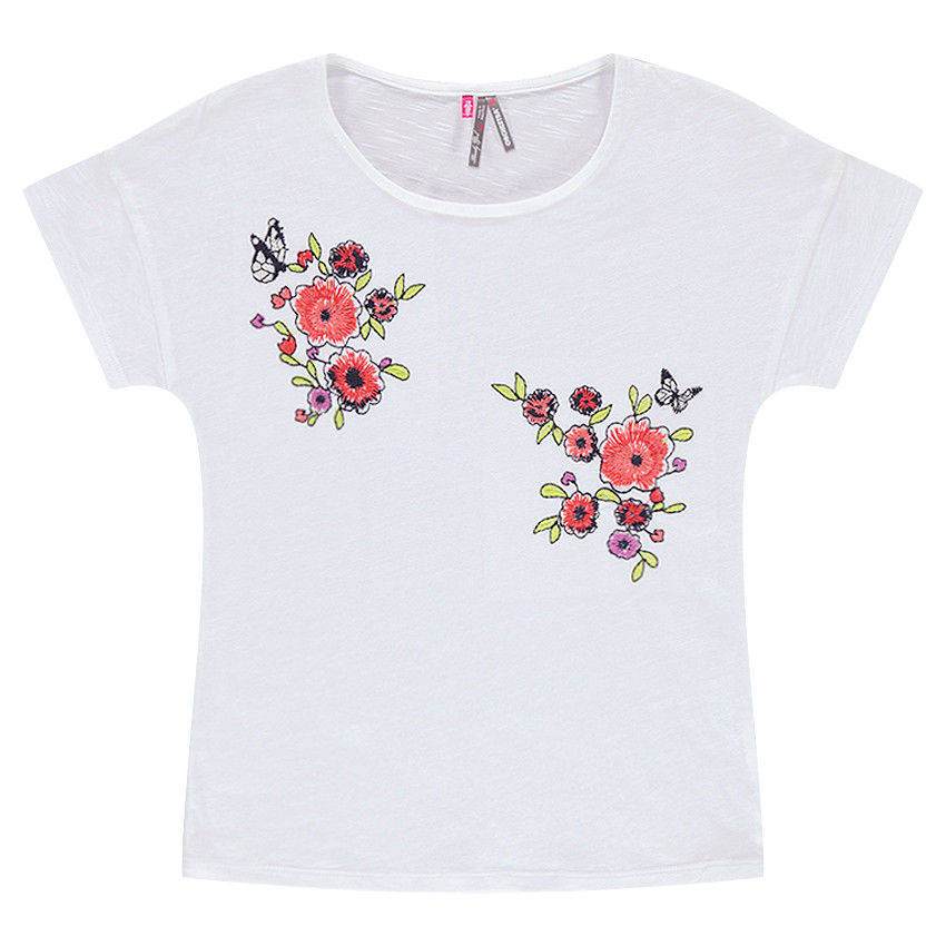 Tee-shirt manches courtes avec fleurs brodées 