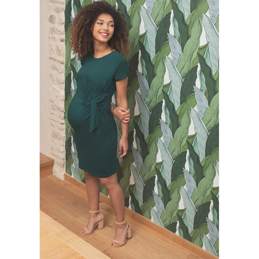 Robe de grossesse manches courtes avec liens à nouer 