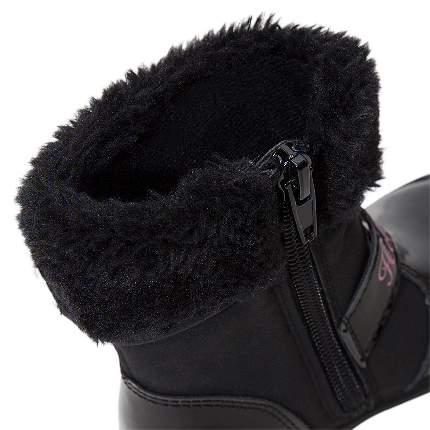 Bottines noires vernies Hello Kitty avec col en fausse fourrure  