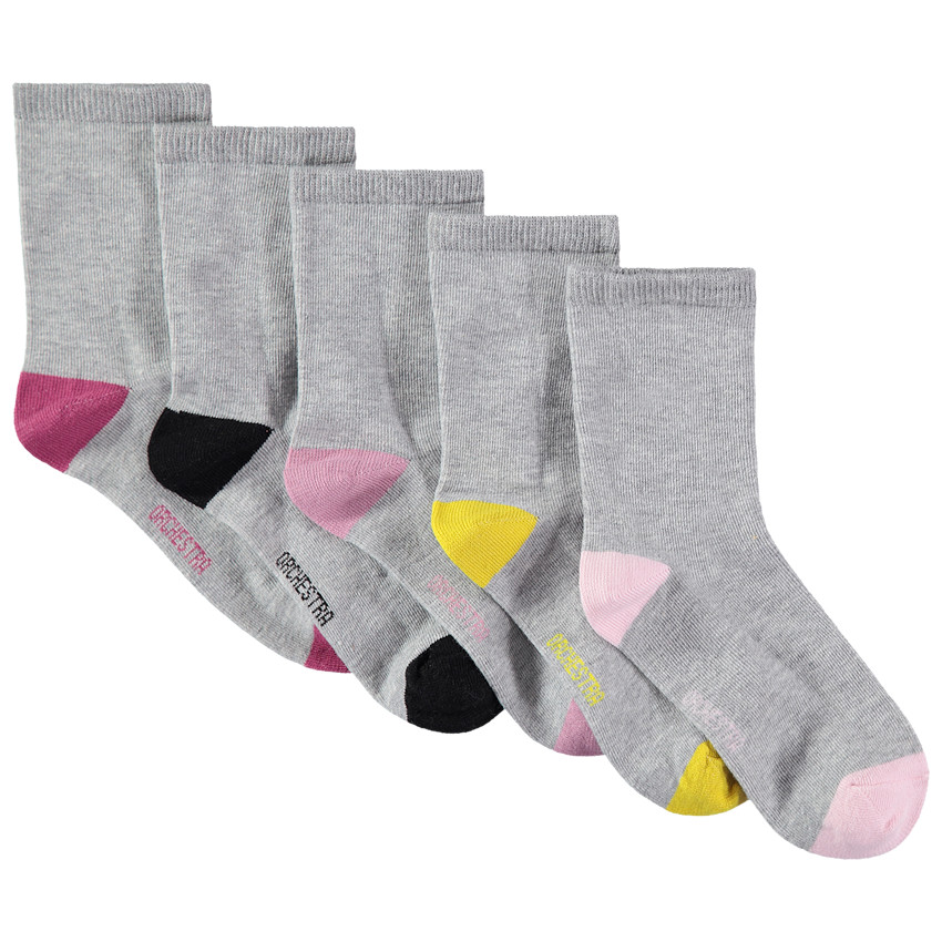 Lot de 5 paires de chaussettes grises avec bout et talon contrastés 