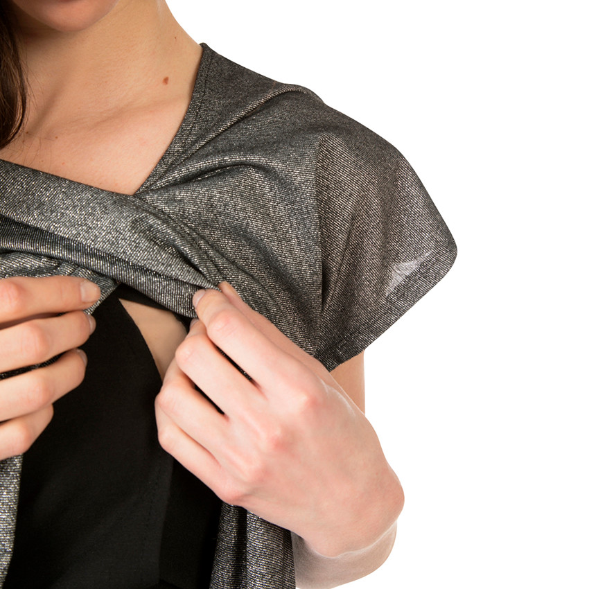 Tee-shirt manches courtes en maille fantaisie mélangée de lurex 