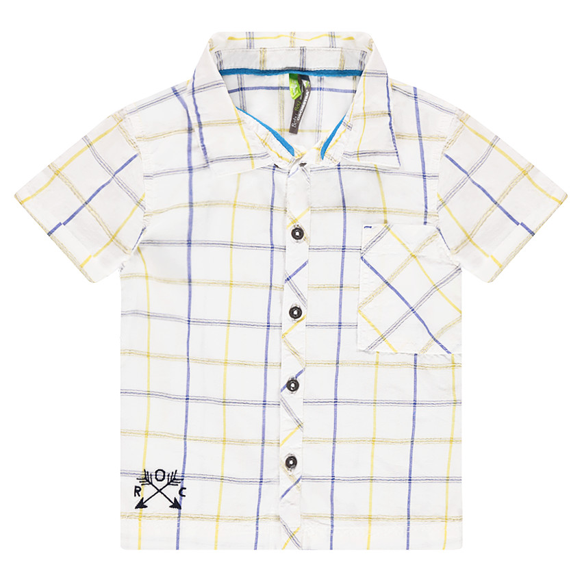Chemise manches courtes à carreaux avec motif brodé 