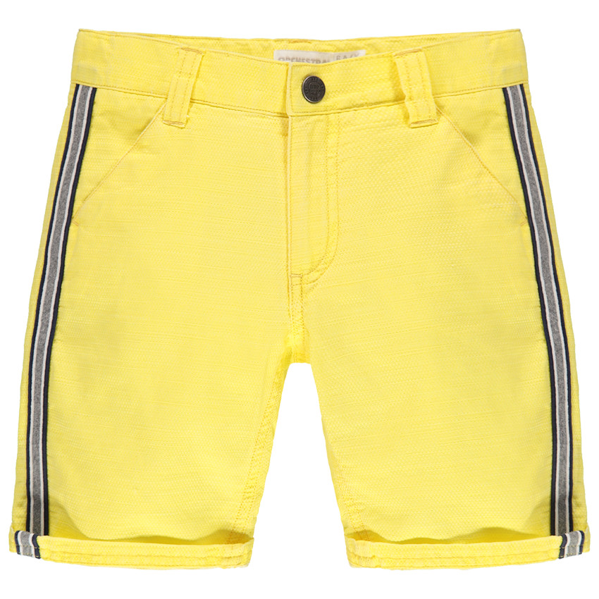Bermuda en maille jaune à bandes appliquées 