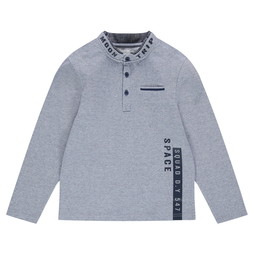 Junior - Polo manches longues en jersey avec col fantaisie et inscriptions printées 