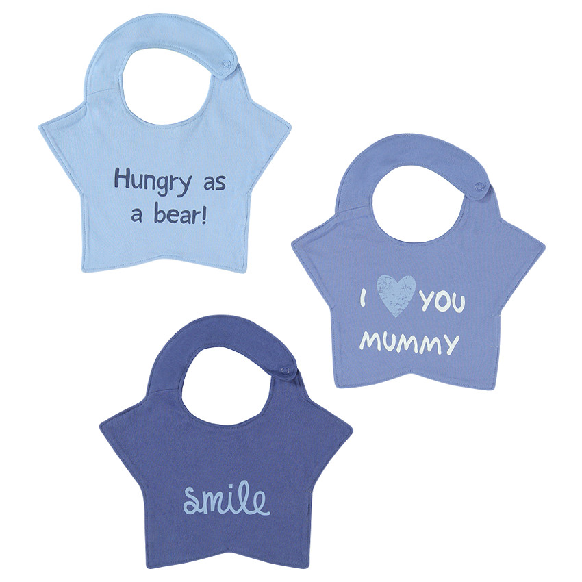 Lot de 3 bavoirs forme étoile avec inscriptions fantaisie 