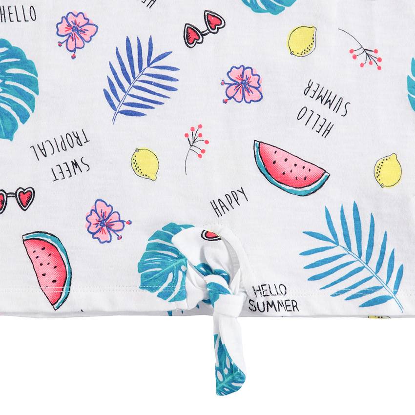Junior - Tee-shirt manches courtes à imprimé tropical all-over et liens à nouer 