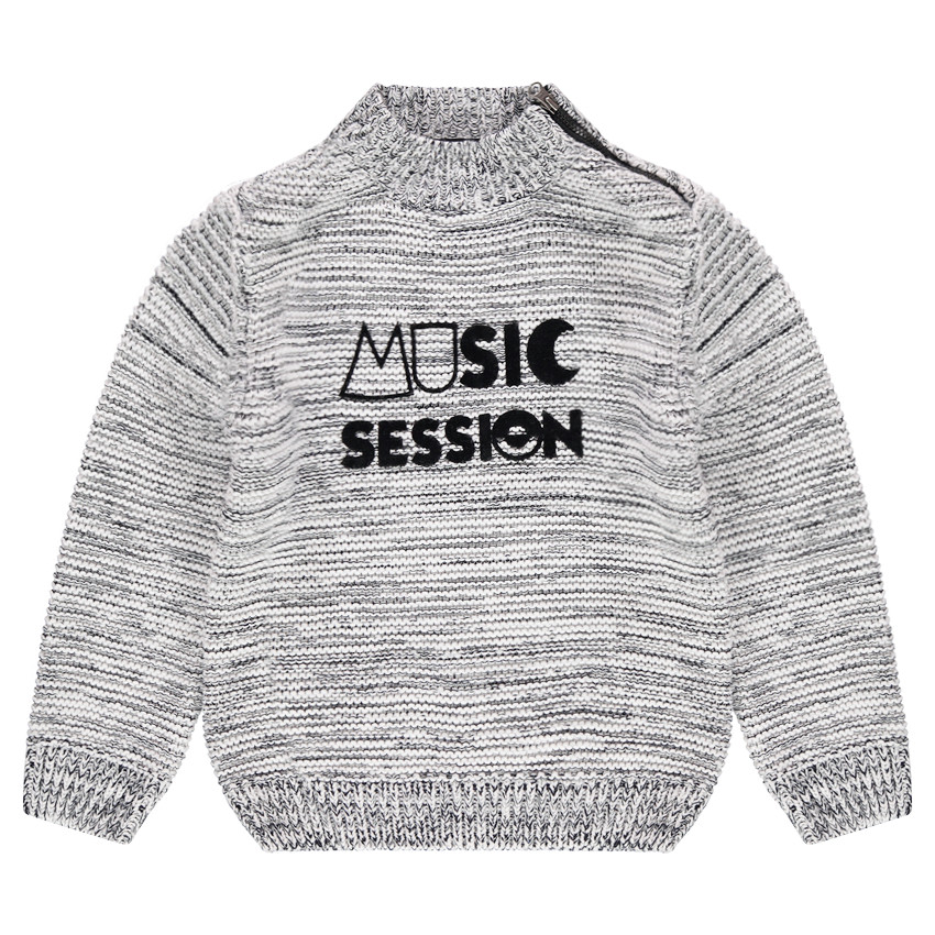 Pull en maille twistée avec col zippé et texte printé 