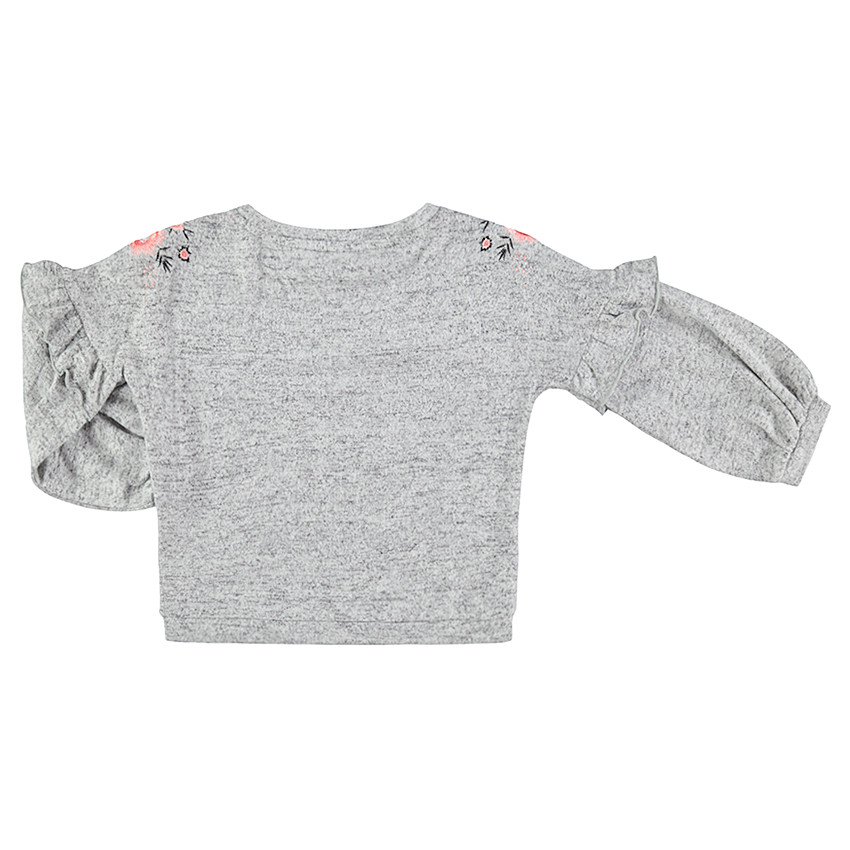 Pull en molleton twisté avec fleurs brodées sur les épaules 
