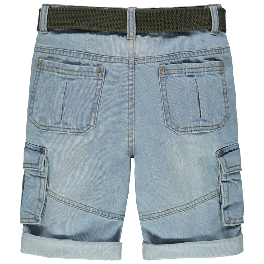 Bermuda en jean effet used à ceinture et poches 