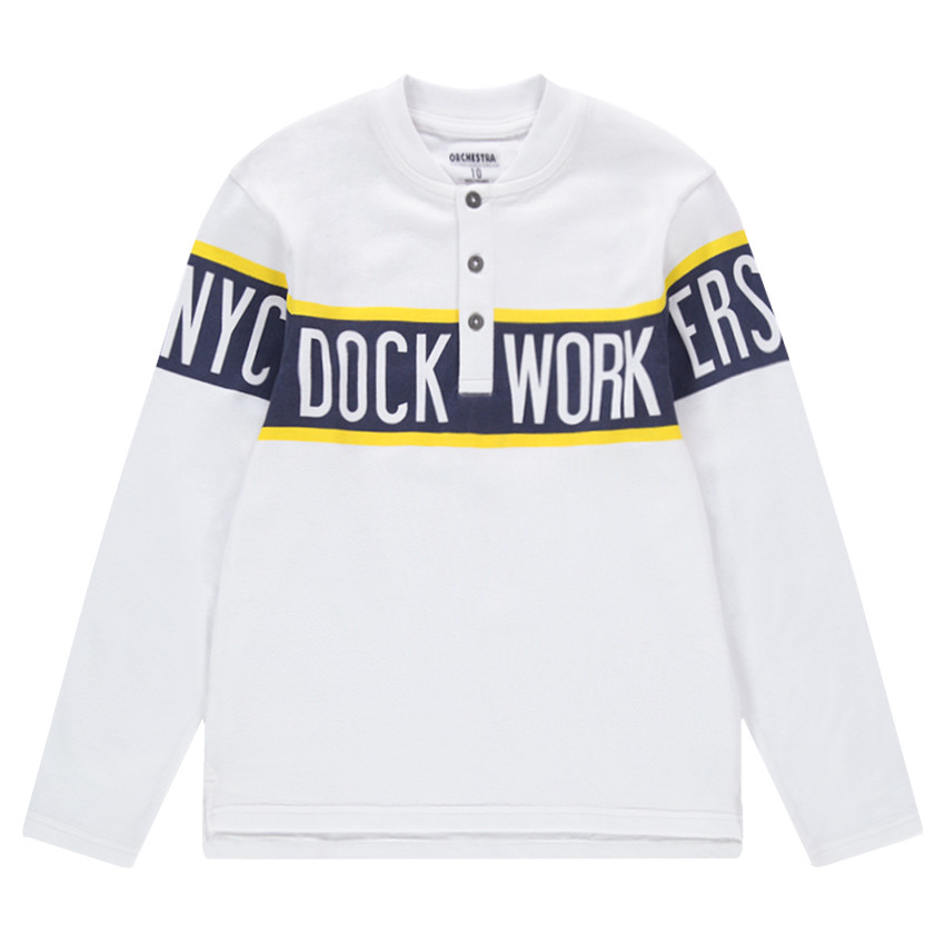 Junior - Polo manches longues avec large bande contrastée 