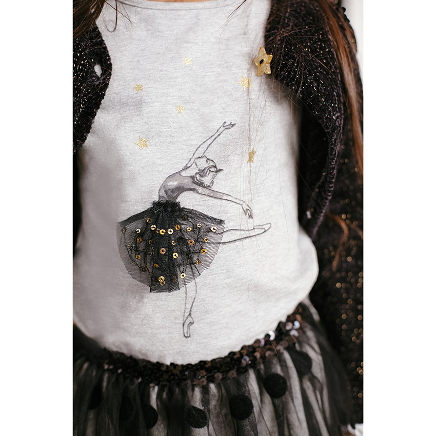 T-shirt manches longues print danseuse étoile et détails dorés 