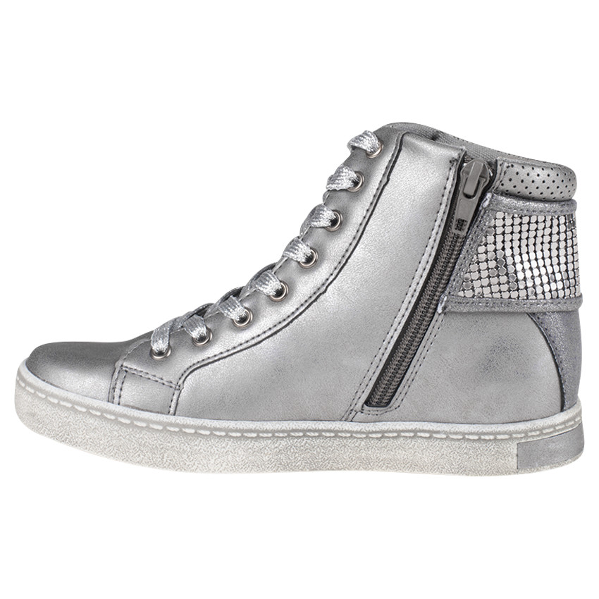 Bottillons argentés avec strass fantaisie à lacets et zip du 36 au 38 
