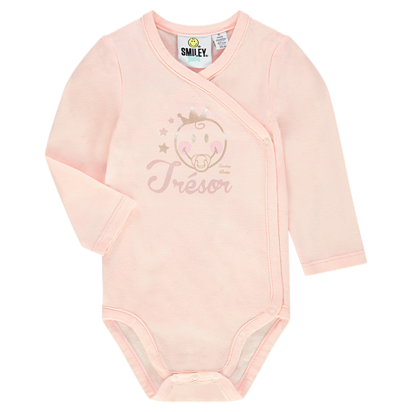 Body manches longues uni avec print brillant Smiley Baby  