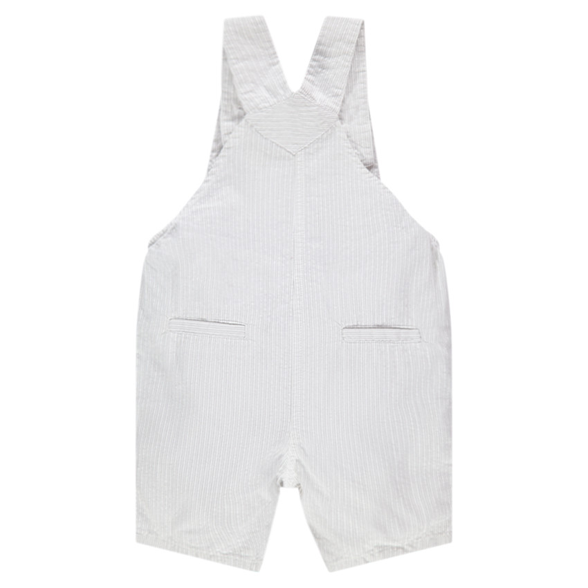 Salopette courte à fines rayures verticales en coton à poches 