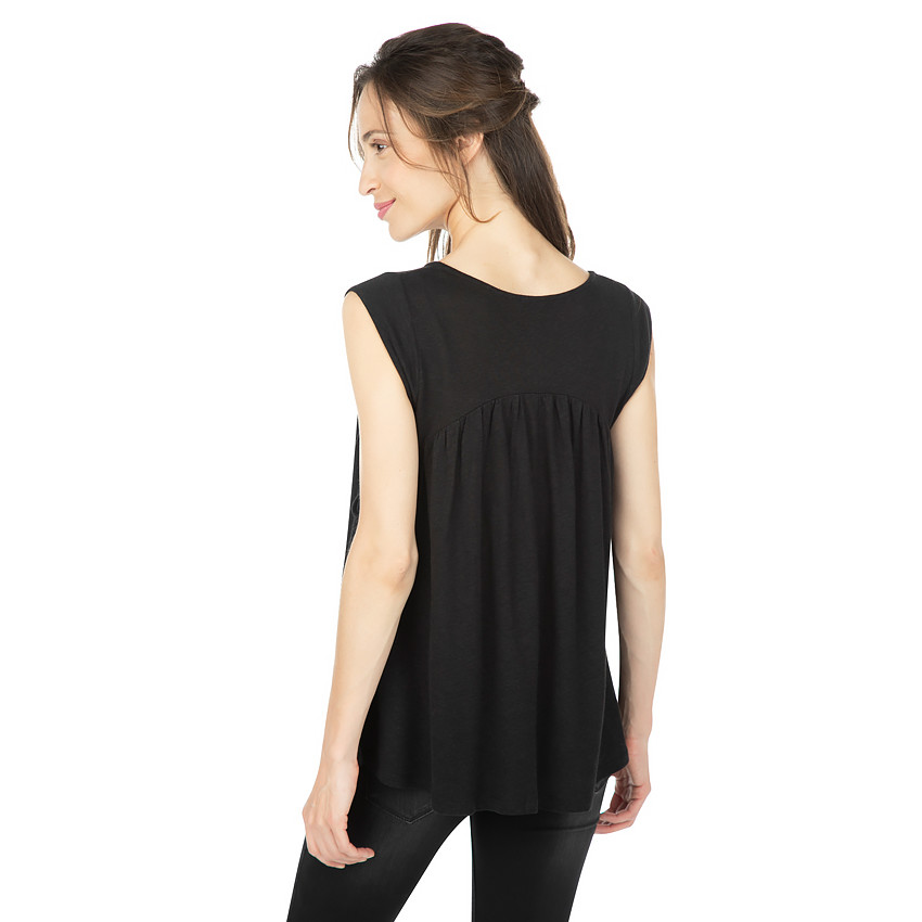 Tee-shirt de grossesse sans manches en lin avec nouettes sur les côtés 