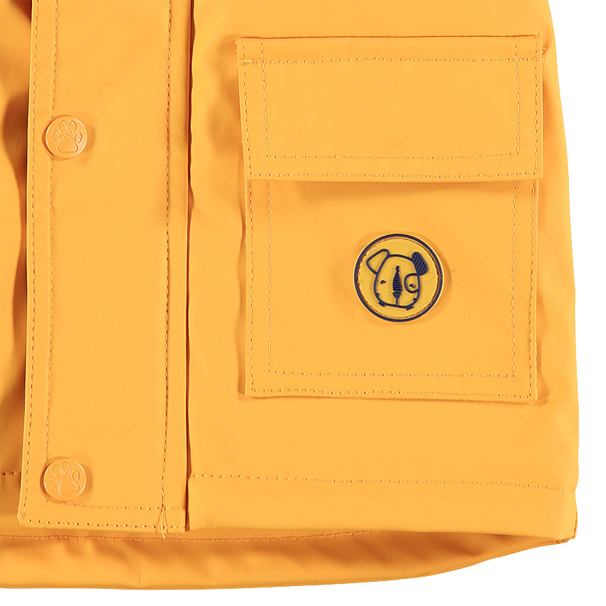 Parka en gomme jaune avec doublure rayée 