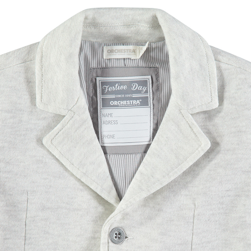 Blazer de cérémonie en jersey gris chiné avec doublure rayée 