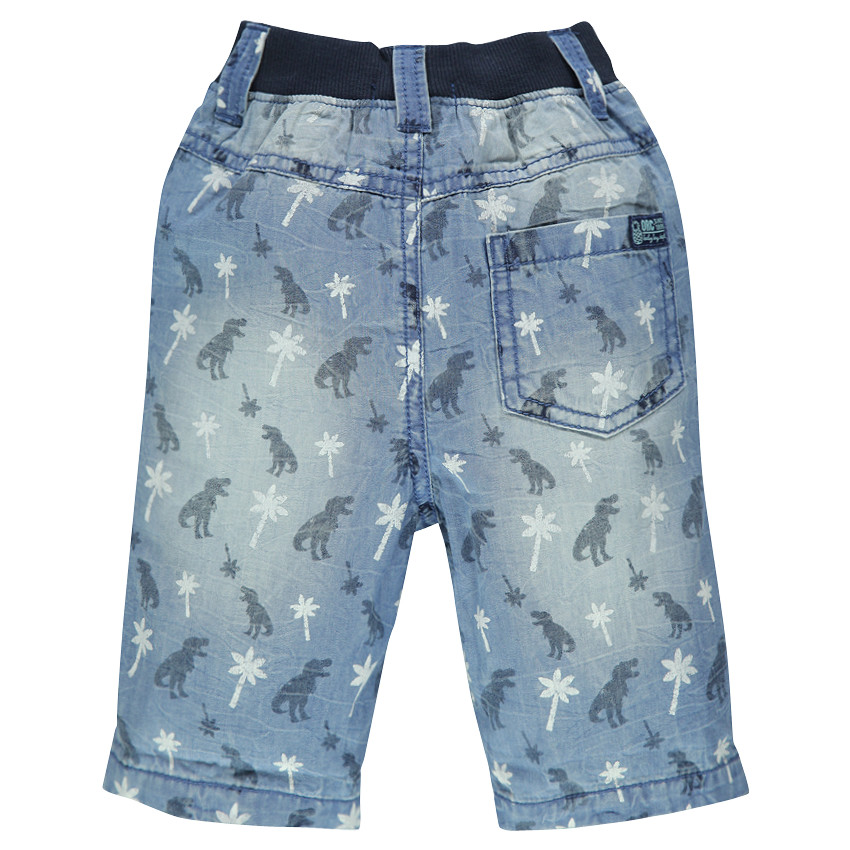 Bermuda en jeans effet used imprimé dinosaures et palmiers 