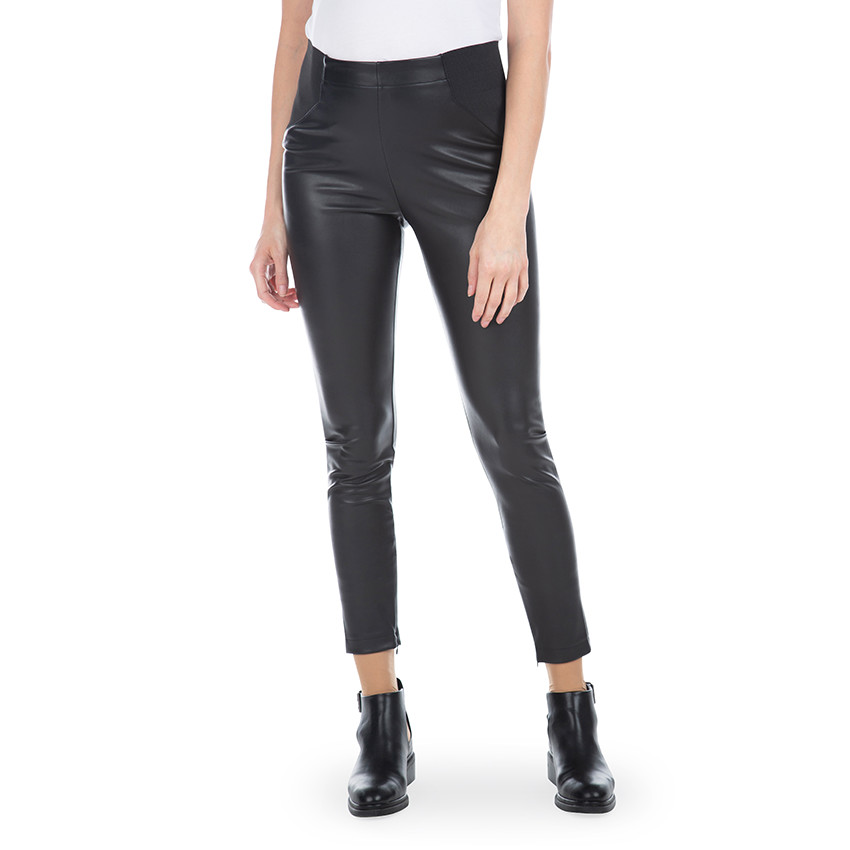 Legging de grossesse noir en simili à élastiques 