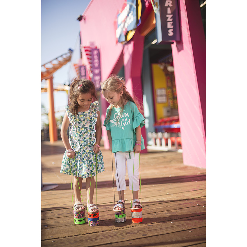 Tee-shirt court en jersey volanté avec inscription printée 