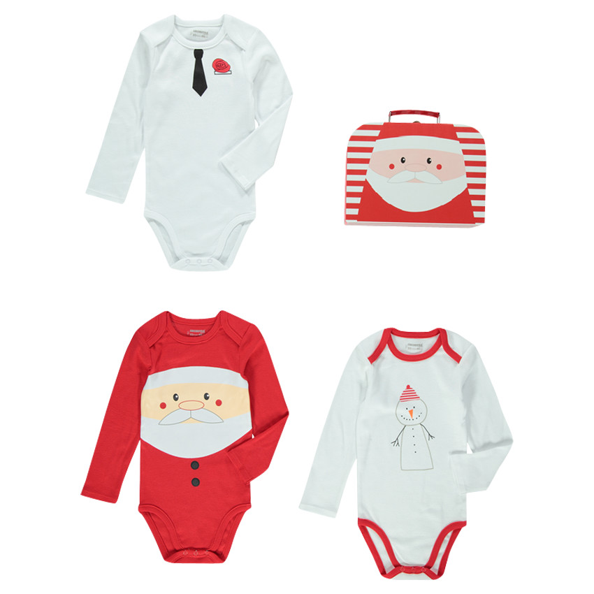 Valisette en carton avec 3 bodies print thème Noël 