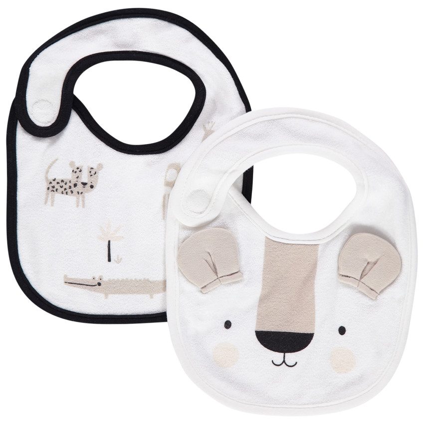 Lot de 2 bavoirs en éponge print animaux de la jungle 