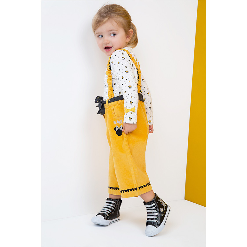 Pantalon large en velours avec bretelles élastiquées et broderie Disney Minnie 