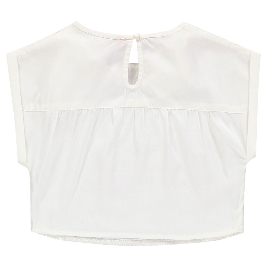 Top court printé manches courtes avec tulle fantaisie  