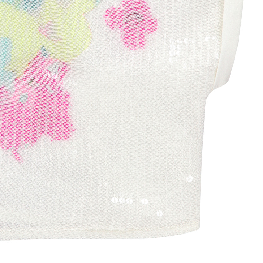 Top court printé manches courtes avec tulle fantaisie  