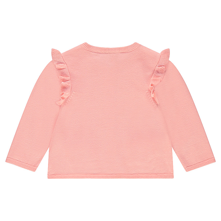 Gilet en tricot fin avec oiseau brodé et manches volantées 