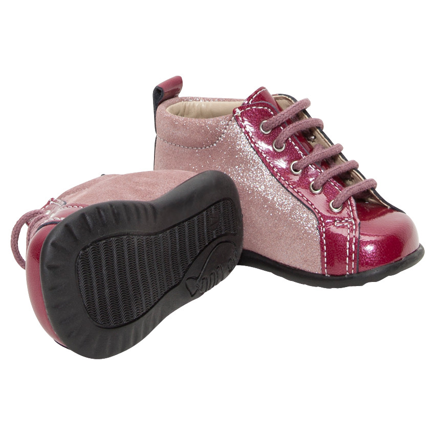 Bottillons en cuir à paillettes avec patch poule 