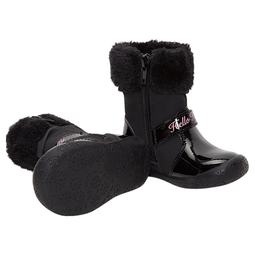 Bottines noires vernies Hello Kitty avec col en fausse fourrure  
