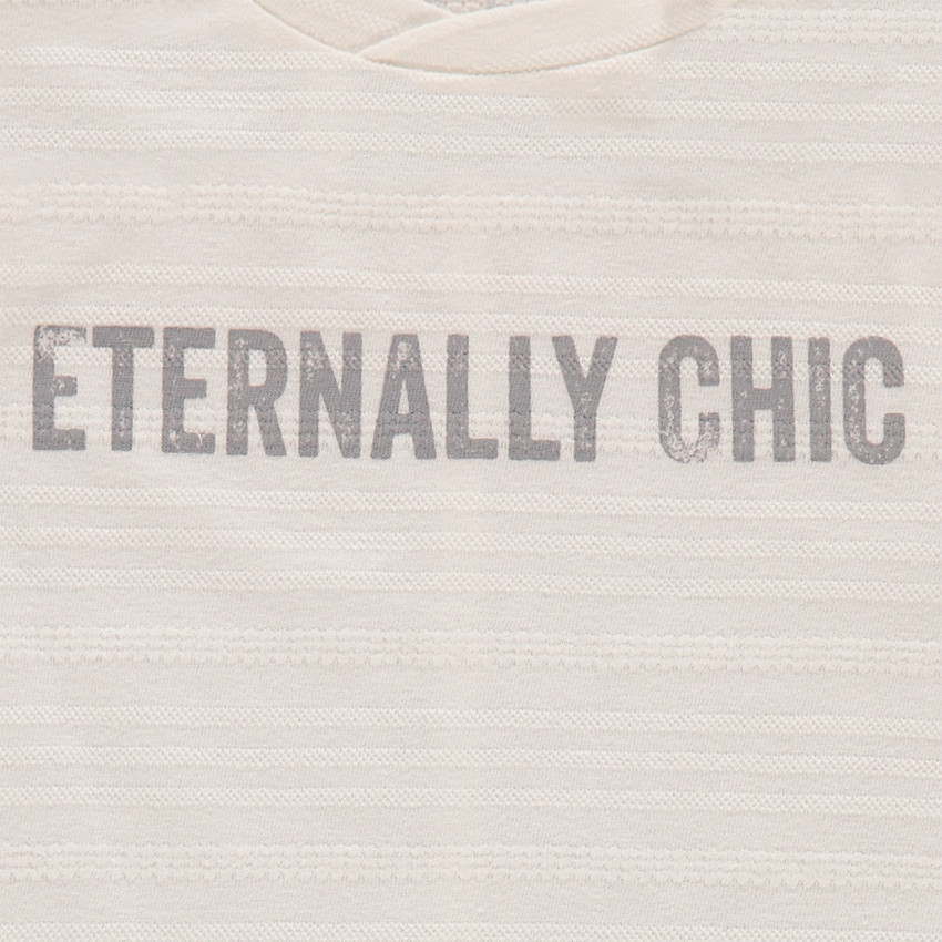 Tee-shirt manches courtes effet rayé avec message printé sur le devant 