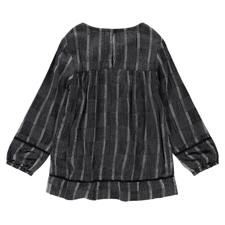 Tunique manche longues à carreaux fantaisie et broderie 