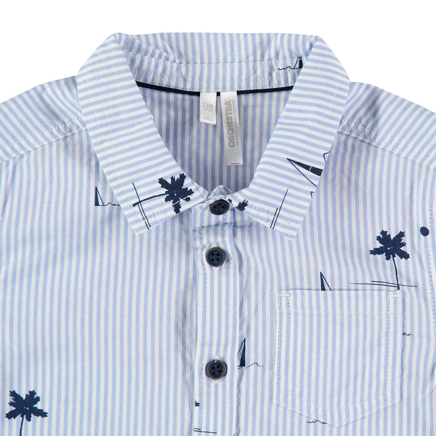 Chemise manches courtes à rayures et motifs printés all-over 