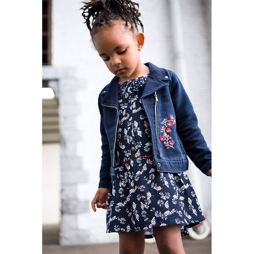 Robe en crêpe imprimée fantaisie à collerette 