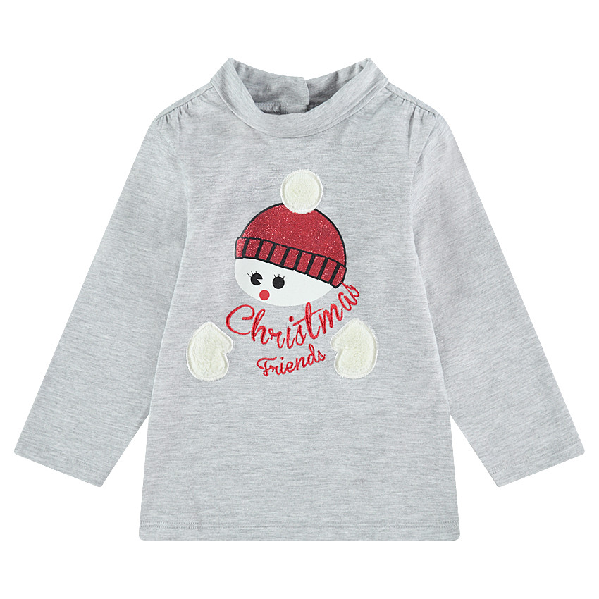 Sous-pull col cheminée avec bonhomme de neige pailleté  