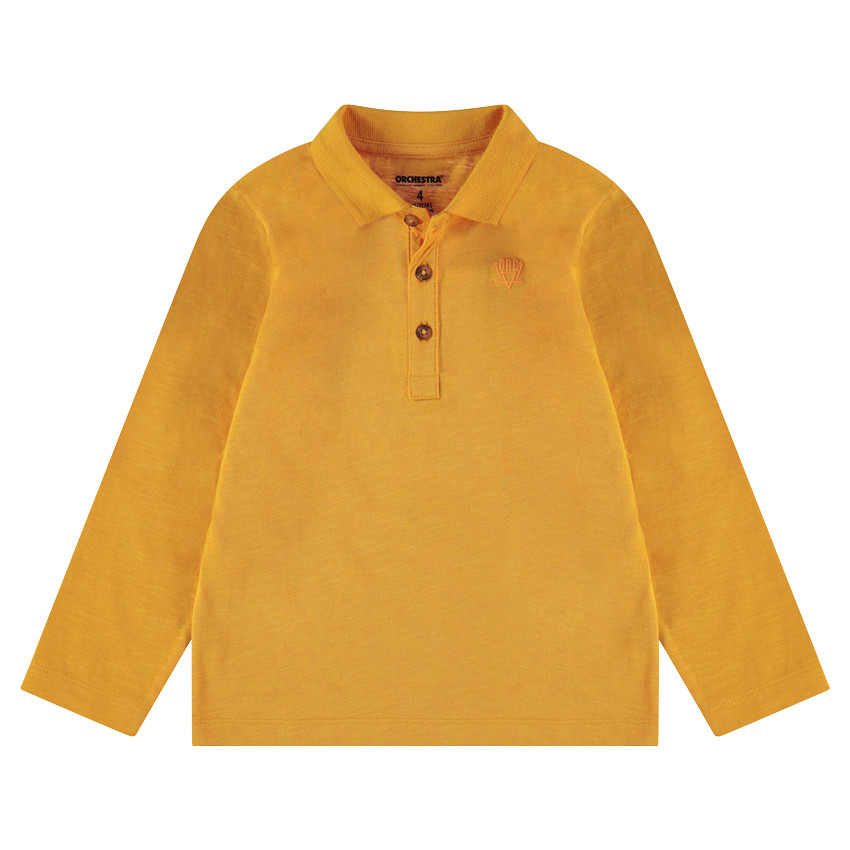 Junior - Polo manches longues en jersey slub avec logo printé 