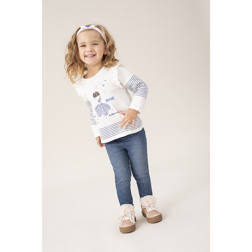 T-shirt manches longues en coton à danseuse brodée et rayures 