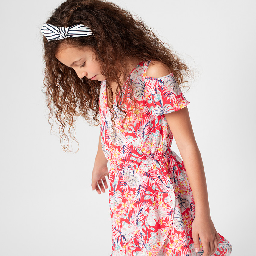 Junior - Robe à épaules ajourées imprimée fleurs all-over 