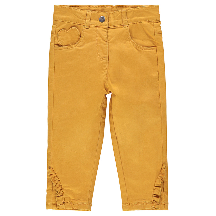 Pantalon en coton uni avec doublure en jersey et finition volantée 