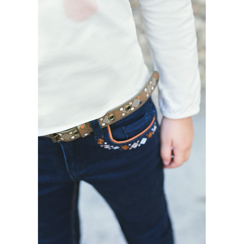 Jeans coupe slim effet used avec ceinture amovible motif ethnique 