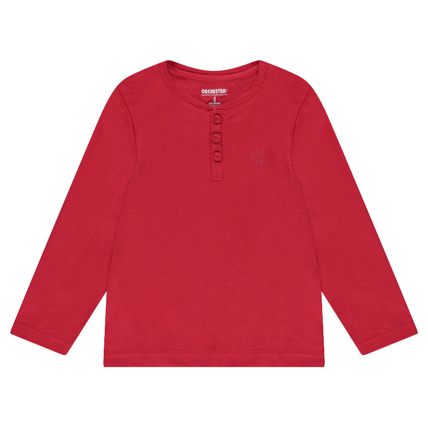 Tee-shirt manches longues en jersey uni avec ouverture au col 