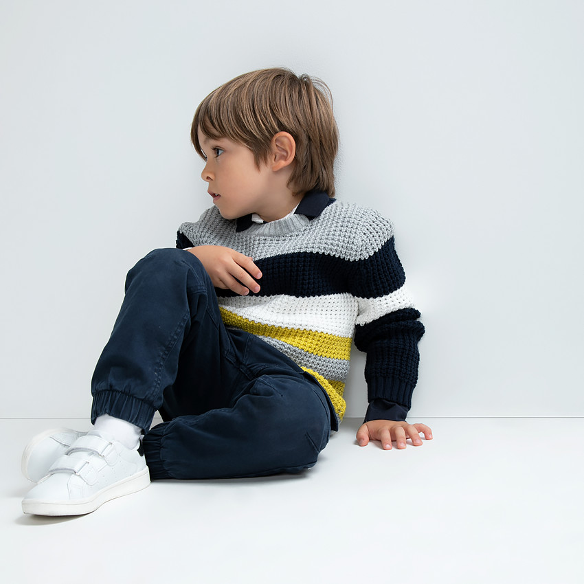 Pull en tricot épais à bandes contrastées 