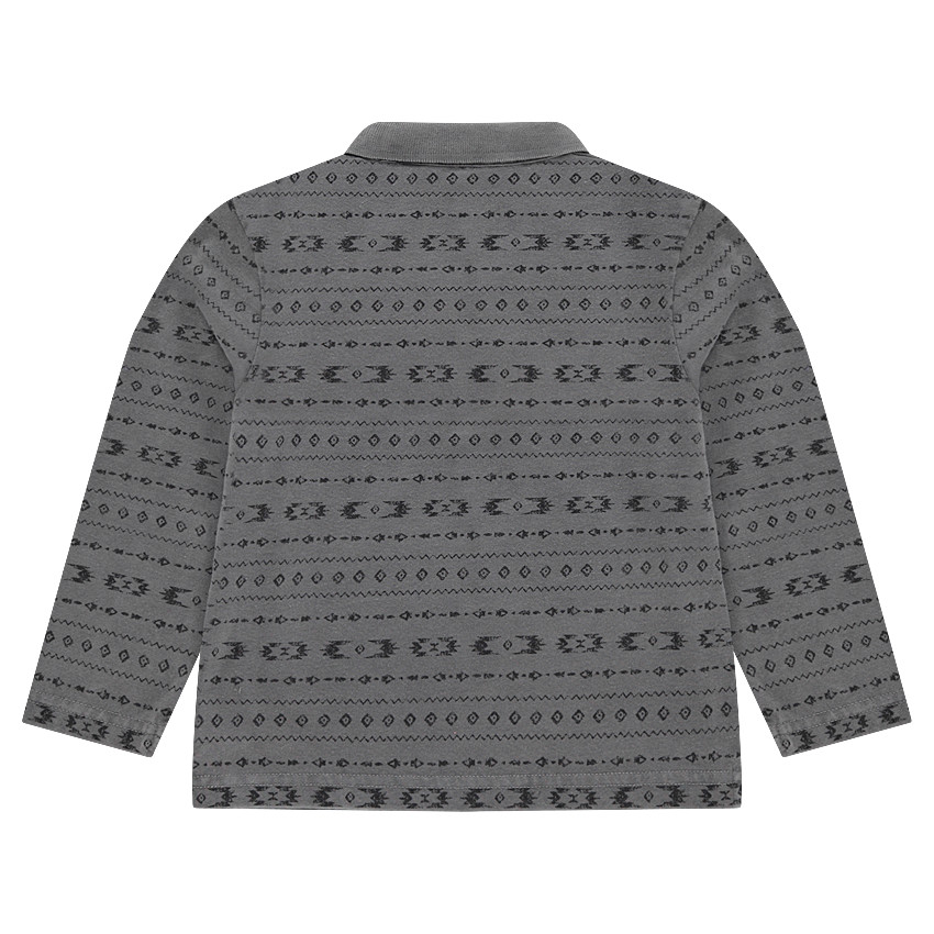 Polo manches longues en jersey surteint avec motifs ethniques 