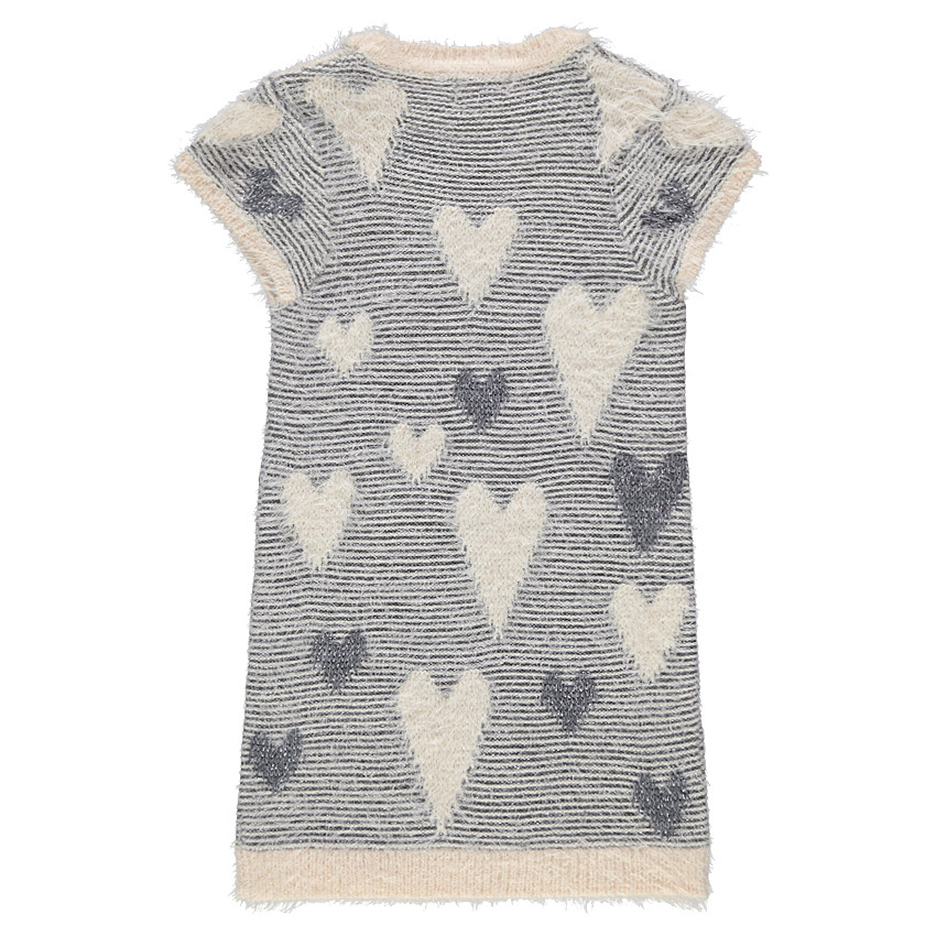 Robe sans manches en tricot poil avec coeurs en jacquard 