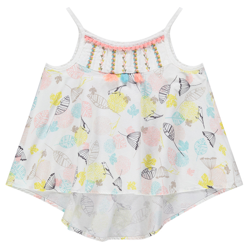 Top à fines bretelles avec motif végétal et pompons 